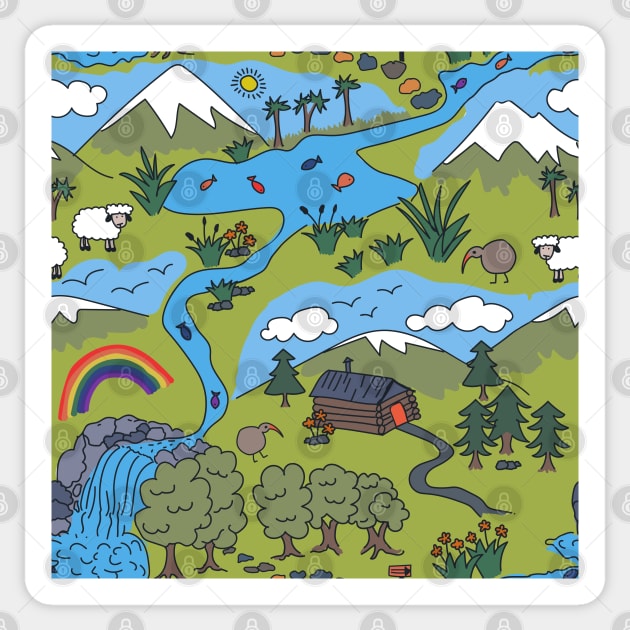 Time for a Hike - Kiwi Style to the Waterfall we go Sticker by FrancesPoff